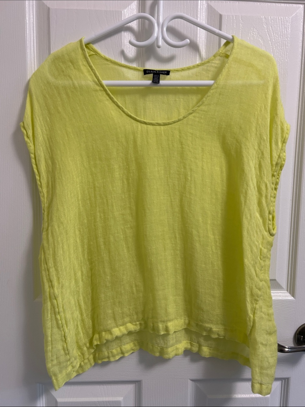 Eileen Fisher neon green Linen Gauze  Scoop Neck Tunic